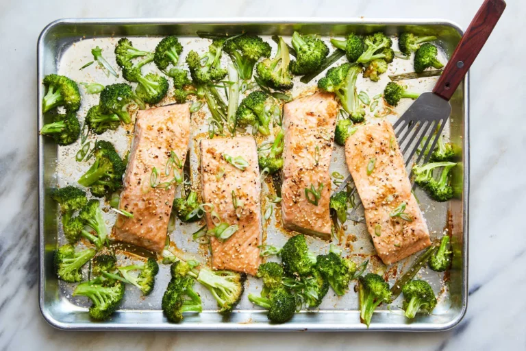 Sheet Pan Salmon and Broccoli with Sesame and Ginger