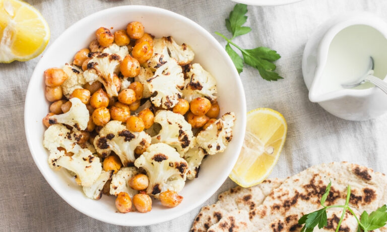 Roasted Cauliflower and Chickpeas with Mustard and Parsley