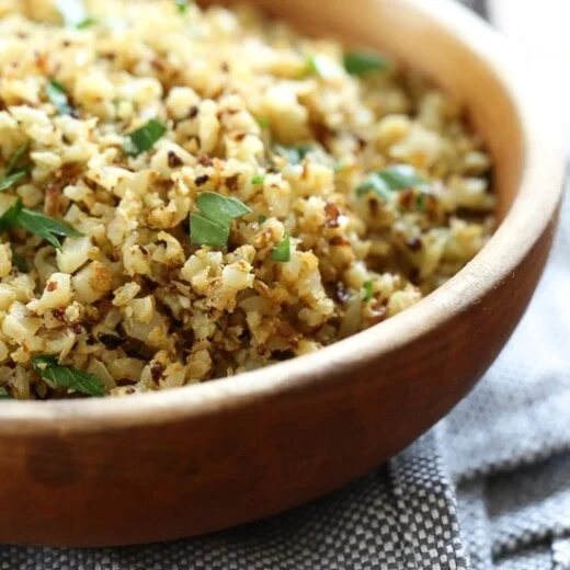 Roasted Cauliflower Rice with Garlic and Lemon